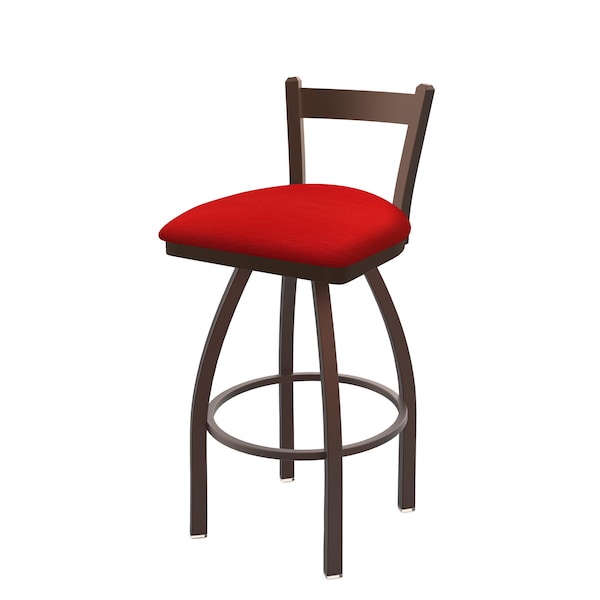 25" Low Back Swivel Counter Stool, Bronze Finish, Canter Red Seat
